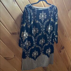 Stretchy Black and Gold Women's Tunic Dress